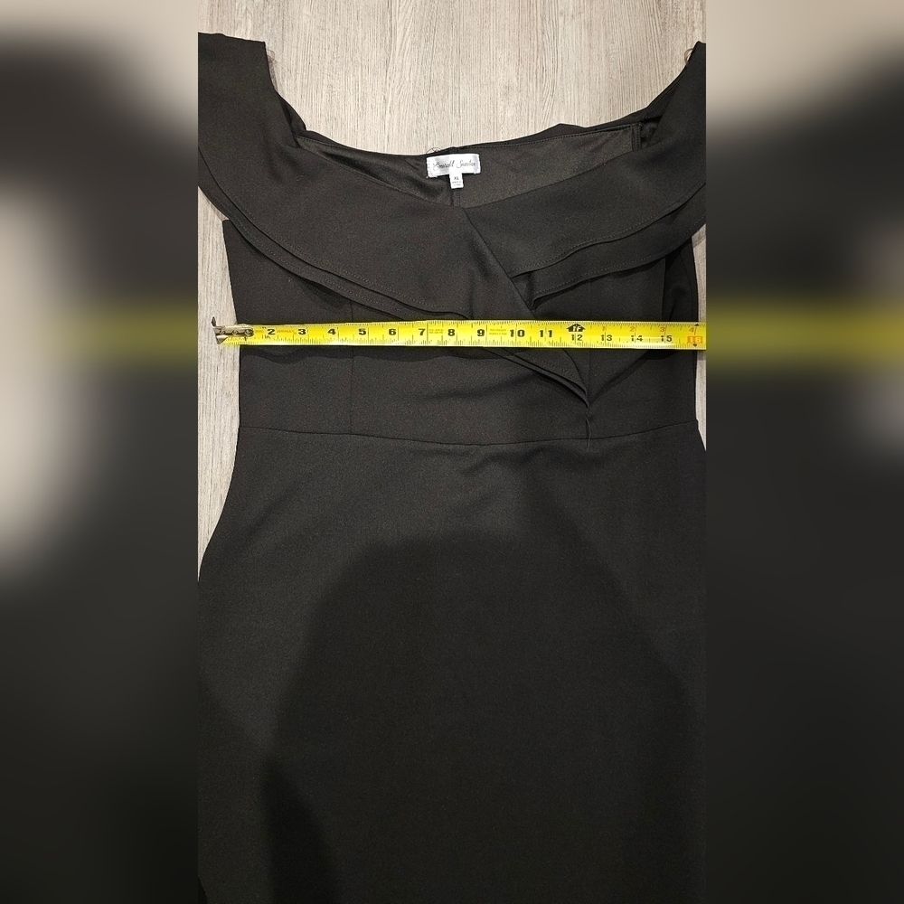 Size XL | Emerald Sundae Womens Black Bodycon Ruffle Trum Neckline Dress - Picture 6 of 12